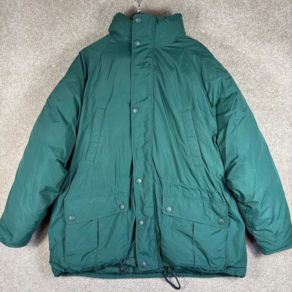 Eddie Bauer Mens XXL Goose Down Puffer Jacket Green Quilted Full Zip Heavy Coat